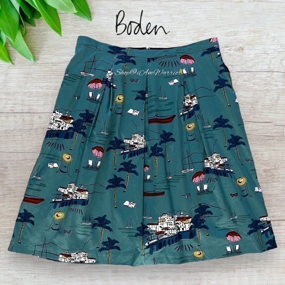 Boden a-line cotton blue midi skirt in coastal/Rivera print *shop@iamwarior - Picture 5 of 11